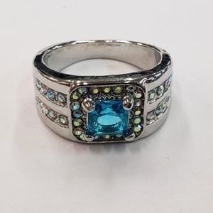 Blue Square Stone Costume Ring Sz 8-3/4